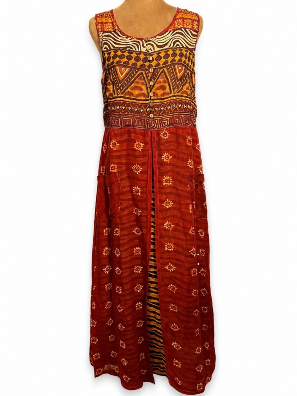 René Derhy Boho 100% Viscose Vintage Maxi Dress Whimsical Festival Vintage Med - Picture 3 of 11